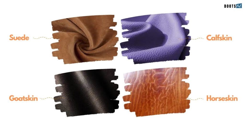 Different types of leathers of boot
